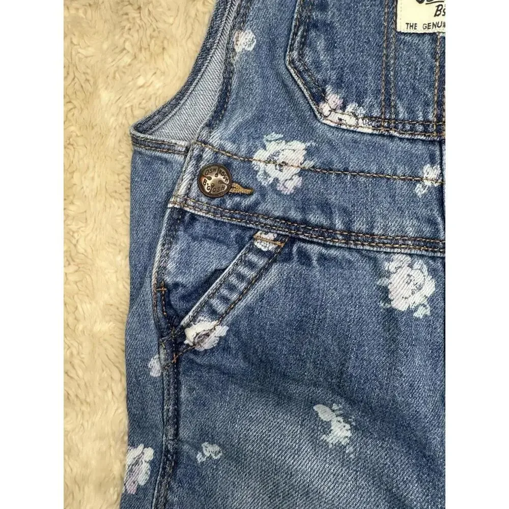 OshKosh B'gosh Vestbak classic floral snap leg bib-style denim overalls 12M